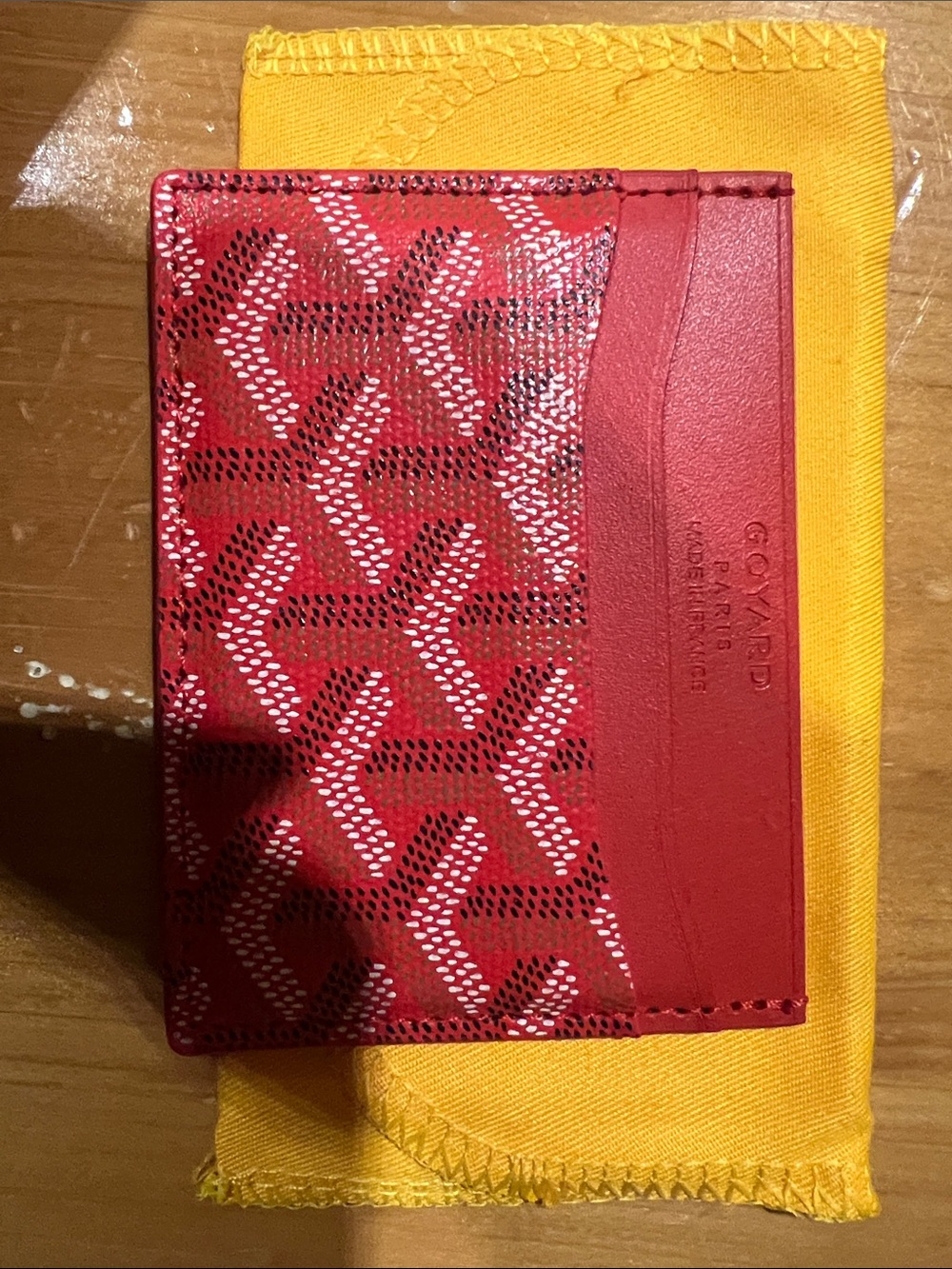 Designer Inspires Red Chevron Card Holder with Contrasting White Accents